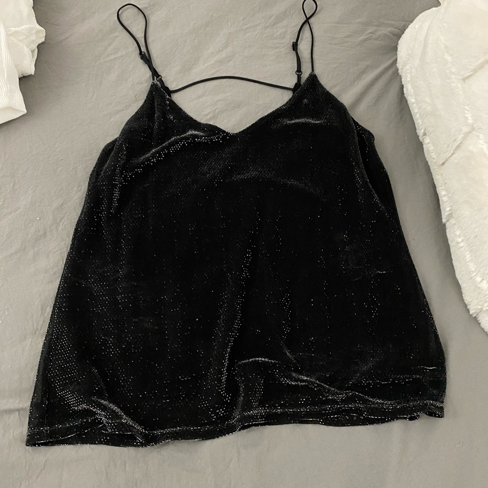 Shimmery tank top with spaghetti straps